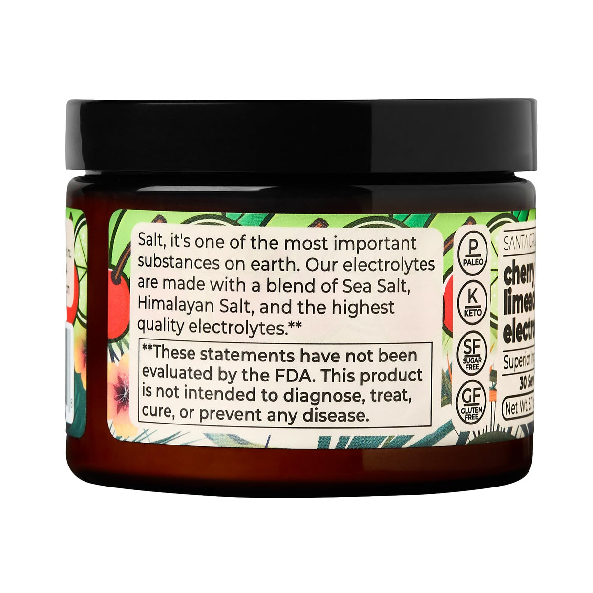 Santa Cruz Paleo Electrolyte Powder Jar Cherry Limeade with Himalayan & Sea Salt, Magnesium, Potassium, Sugar-Free, 30 Servings