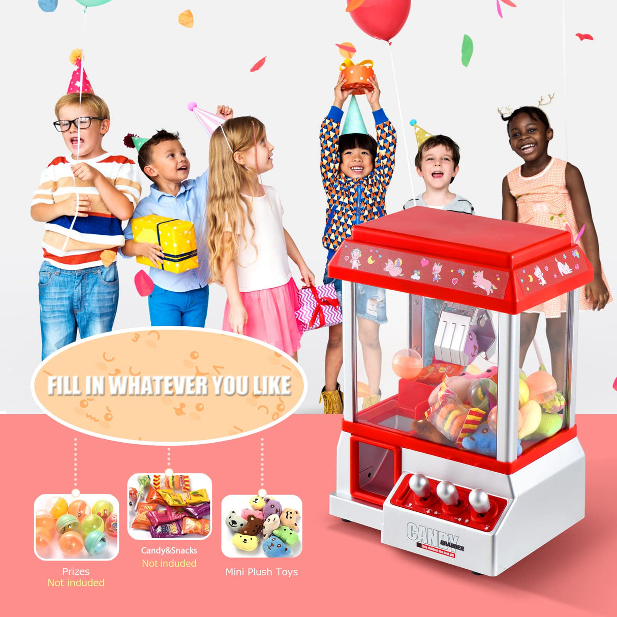 Claw Machine for Kids Toy Mini Claw Machine Candy Grabber Prize Dispenser Vending Machine Arcade Game Machines for Home Party Christmas Birthday Gifts Cool Girl Toys