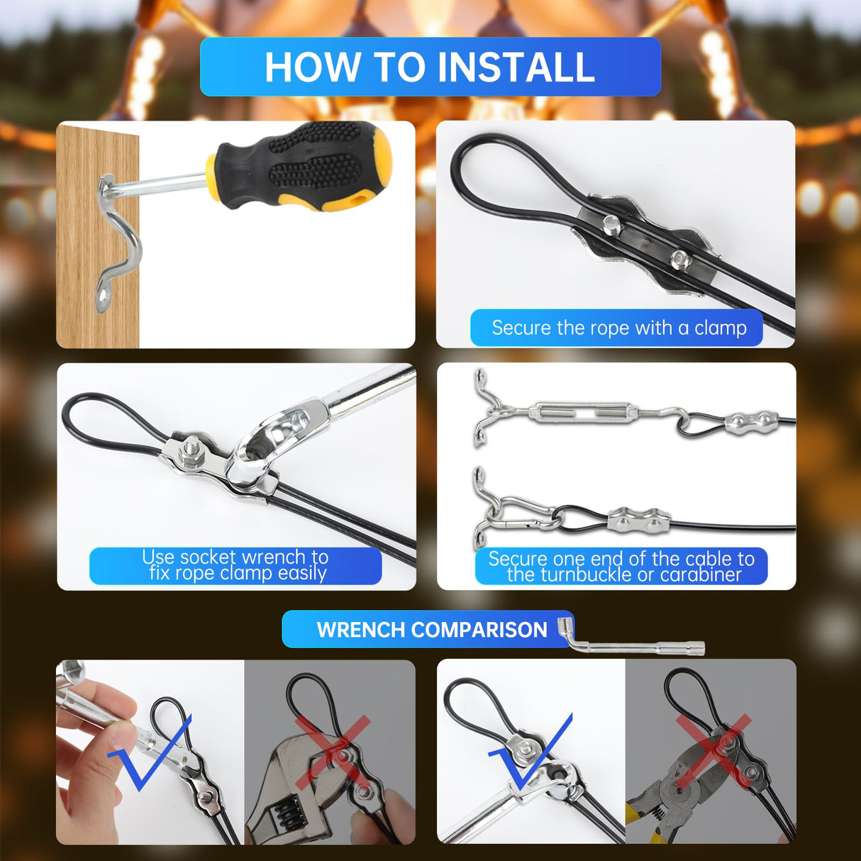 YingYa BIS 246FT Black Vinyl Coated 304 Stainless Steel Wire Rope Cable Kit β Heavy Duty Outdoor String Light Hanging Guide Wire with M5 Turnbuckle for Patio, Garden, Christmas Lights