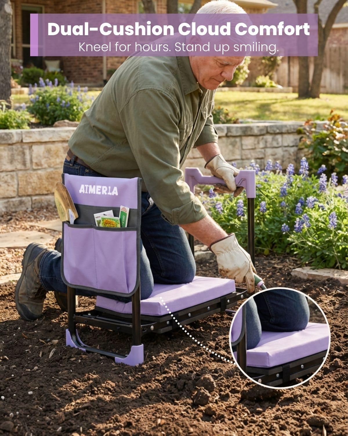 Aimerla K7 Foldable Garden Kneeler Seat, Upgraded Anti-Slip Base, 350LBS Capacity, 10.2" Wide EVA Pad & Detachable Cloud Cushion, 2-in-1 Kneeler Bench for Seniors, Gardening Gifts for Parents