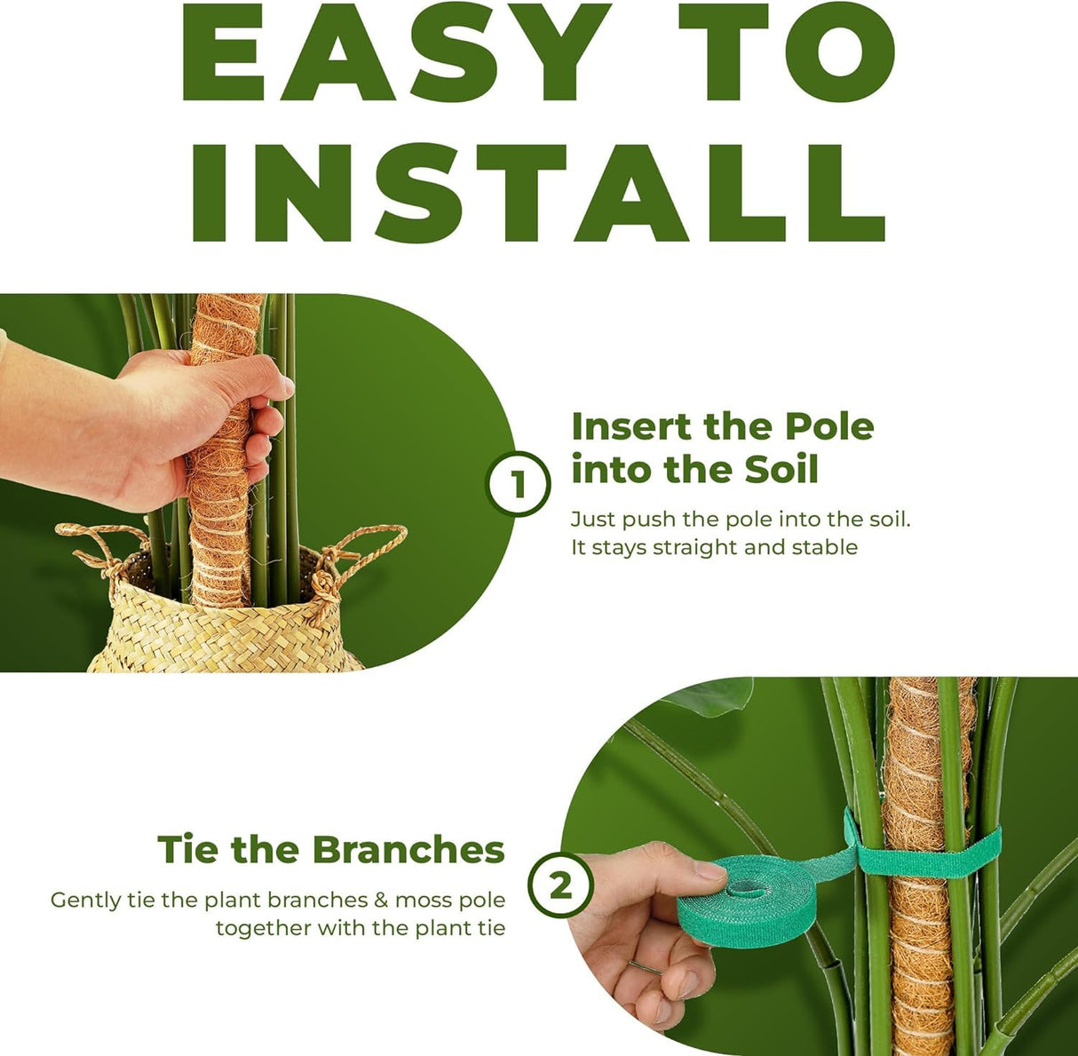 2 Pack 63 Inch Bendable Moss Pole Monstera Plant Support Stakes for Indoor Plants - Tall Moss Stick Trellis for Potted Climbers - Stem Support Accessories for Climbing Houseplants