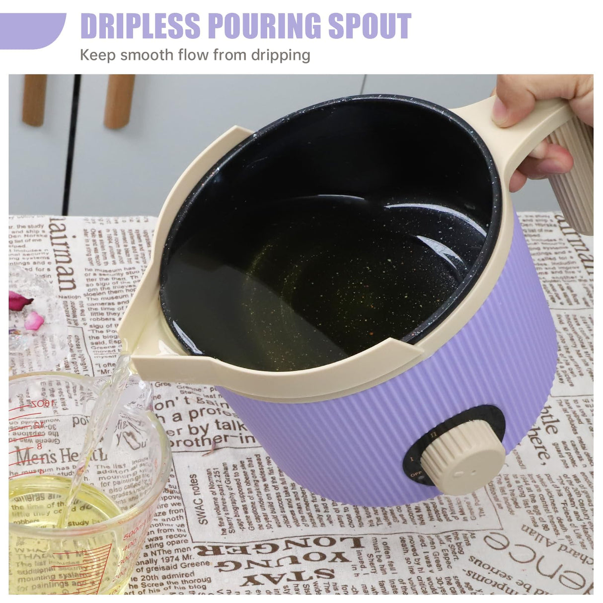 TOAUTO Handheld Candle Melting Pot 3Lbs Small Wax Melting Pot with Easy Pour Spout, Two Power Levels, Easy Clean Non-Stick for DIY Crafting Beginner Purple