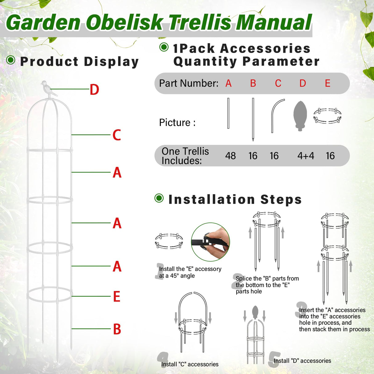Sadnyy 6 ft Garden Obelisk Trellis, Heavy Duty Plant Supports, White