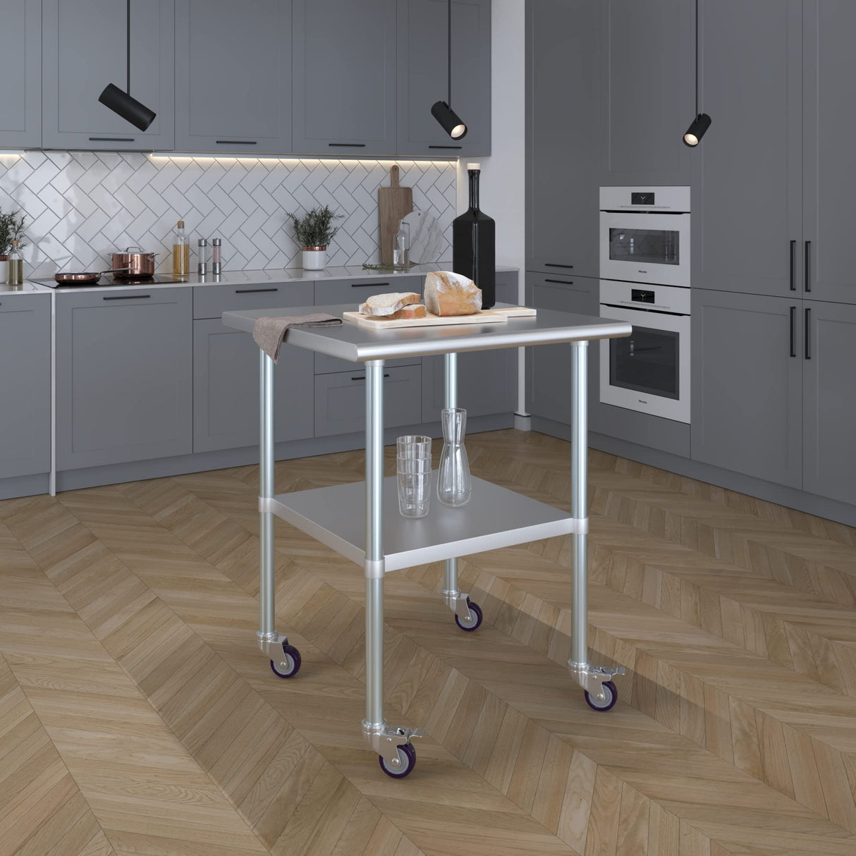 AmGood 30 in. x 30 in. Stainless Steel Work Table with Wheels | Metal Kitchen Food Prep Table | NSF