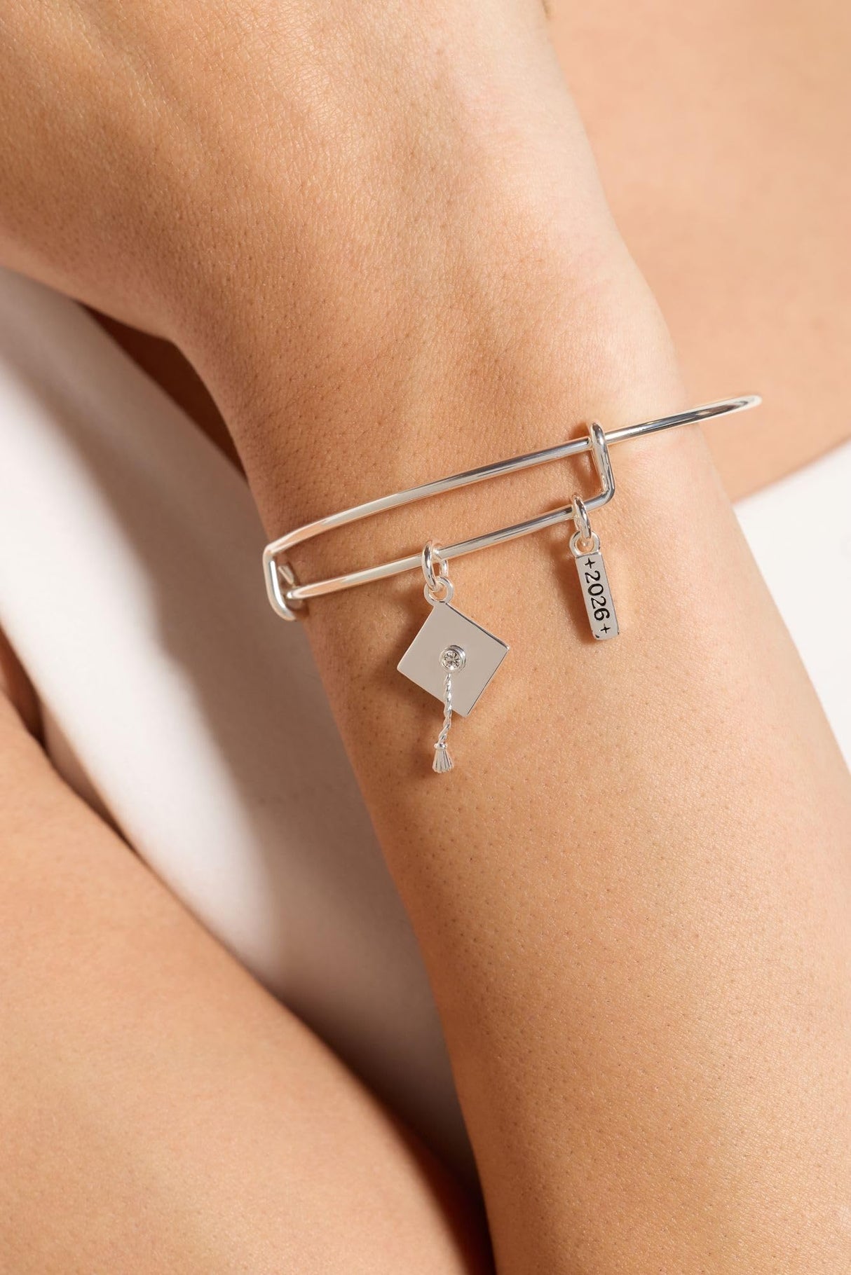 Alex and Ani Graduation 2026 Multi-Charm Bangle, Brass Shiny Silver