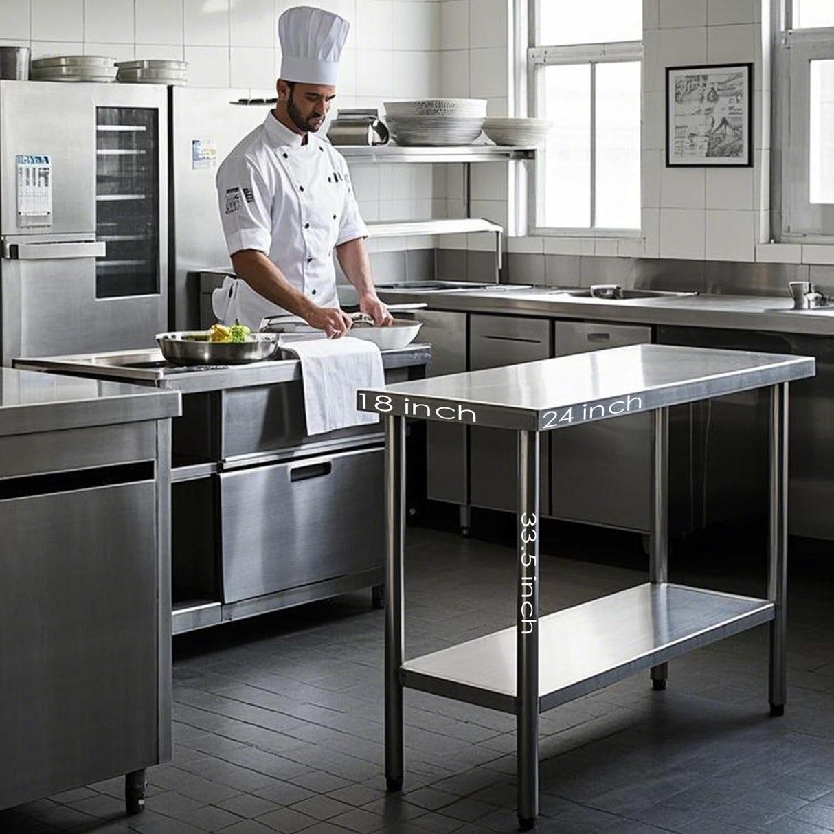 HXCFYP NSF Stainless Steel Table for Prep & Work with Backsplash 24x18 Inches, Metal Commercial Kitchen Table with Under Shelf and AdjustableTable Foot for Restaurant, Home and Hotel