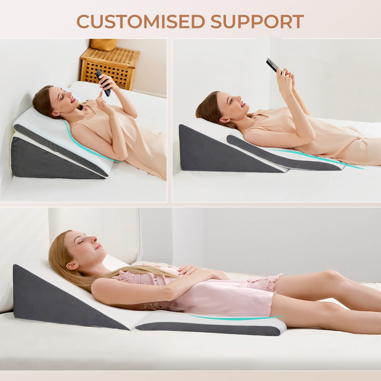 Vekkia 2-Pack Adjustable Wedge Pillow for Sleep Apnea & Back Pain, Memory Foam Triangle Pillow for Acid Reflux, GERD, Snoring, Surgery Recovery, Leg Elevation, 2 Heights & Softness Options(12IN)