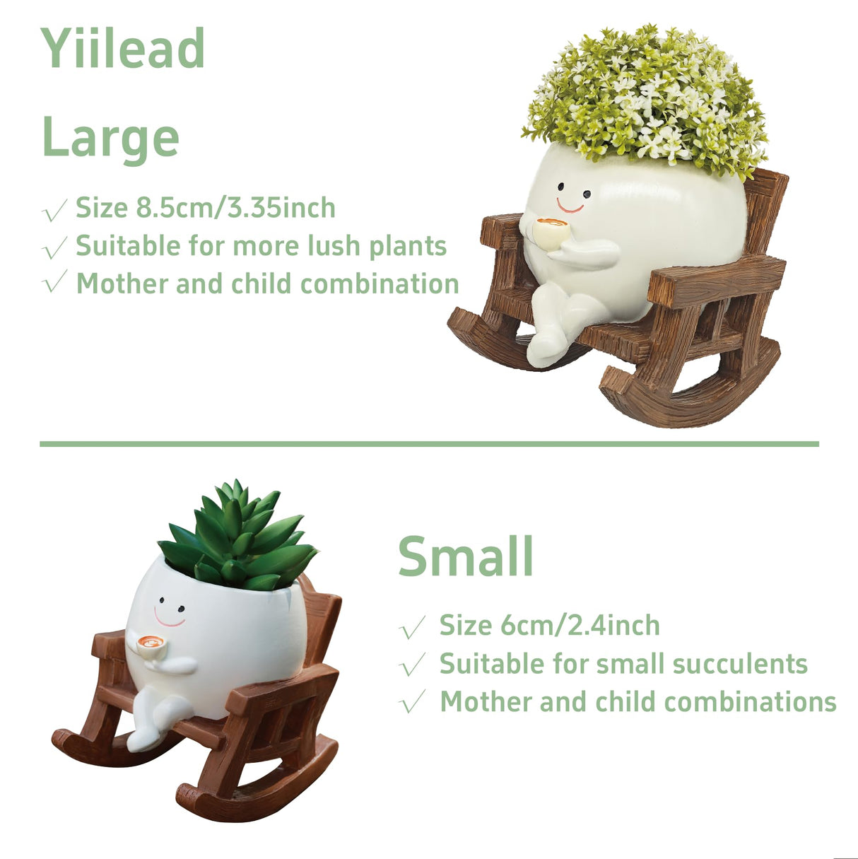 Smiley Face Planter Pot, Cute Coffee Plant Pots for Indoor Outdoor,Unique Rocking Chair Plant Pot for Succulents Plants Live with Drainage Hole,Gift IdeaI for Mother and Appreciation Christmas (Large)