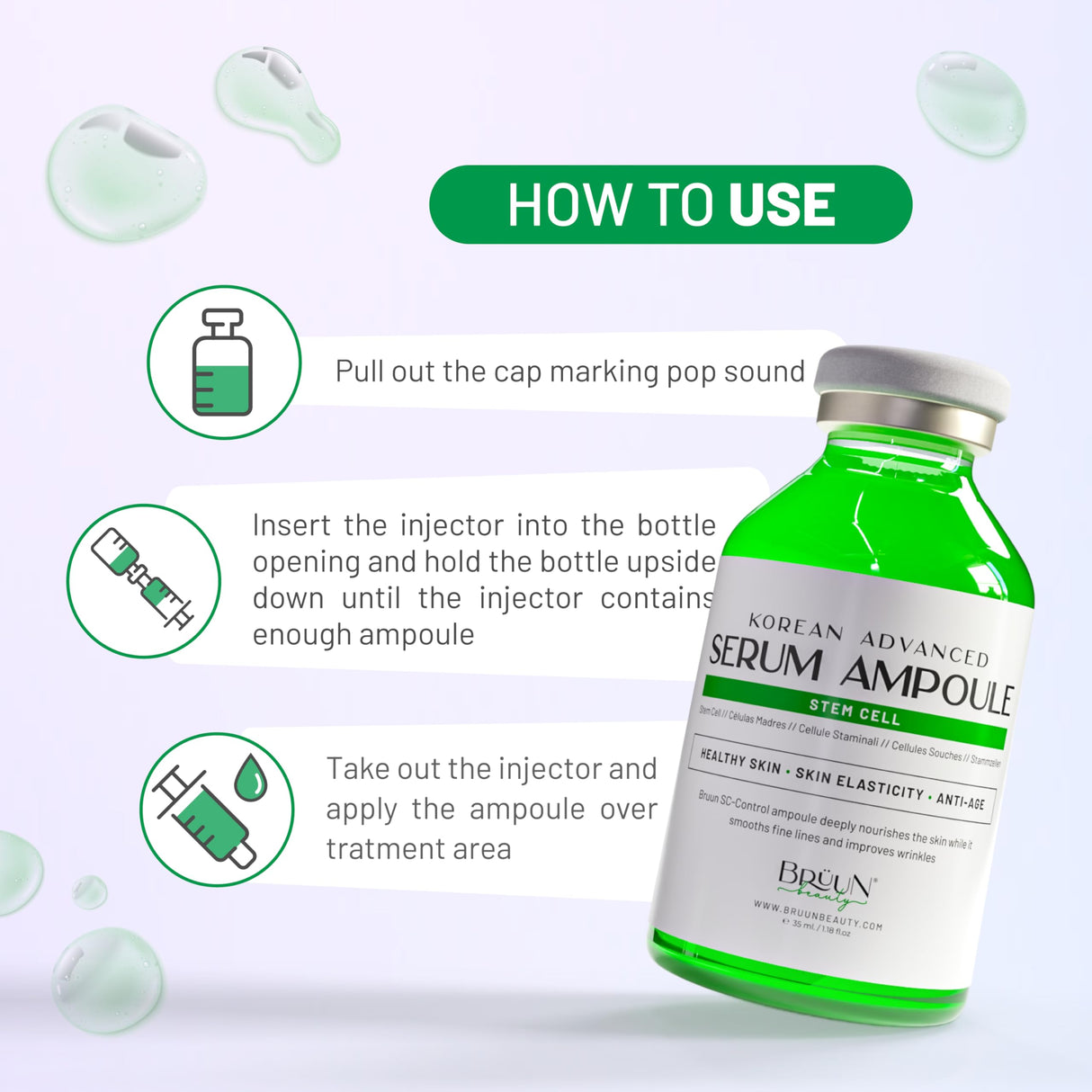 BRÜUN SC - Control Stem Cell Ampoule - Micro Needling Korean Serum Booster for Face and Body to Use with and without Derma Pen Microneedling Skin Care Serum 1.18 fl.oz