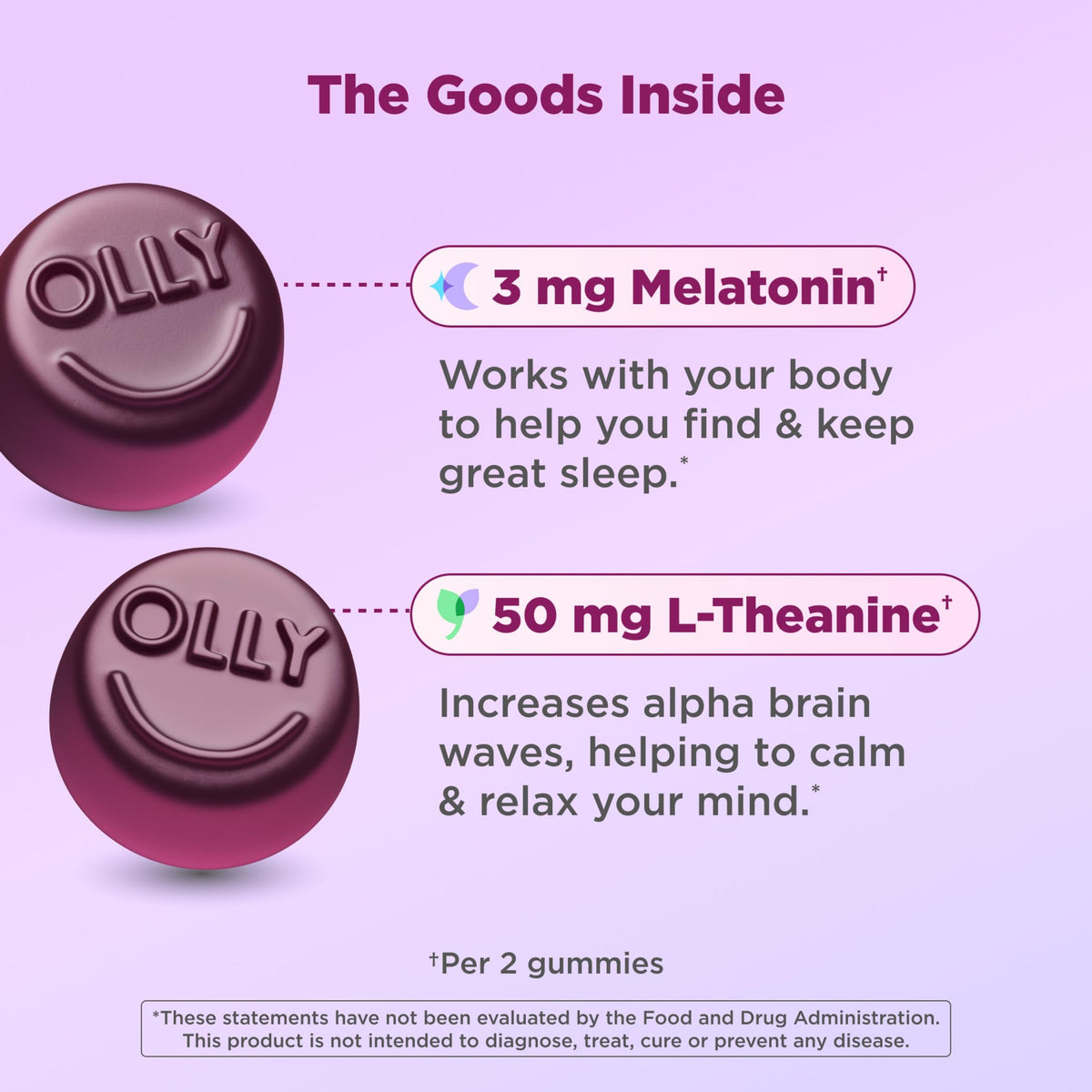 OLLY Sleep Support Gummy Supplement,* 3 mg Melatonin, L-Theanine - 70 Count