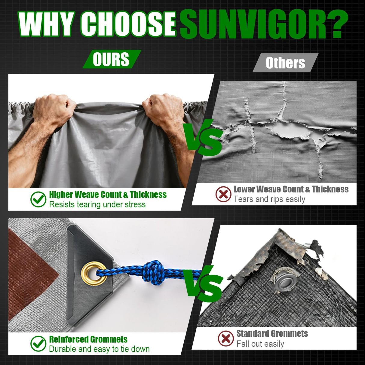 Sunvigor Tarp Waterproof 20x30Ft, Extra Thick 14 Mil Heavy Duty Tarp Cover, Tear & Fade Resistant, Outdoor Tarps with Brass Grommets and Reinforced Edges for Roof, Camping, Patio, Boat (Silver/Brown)