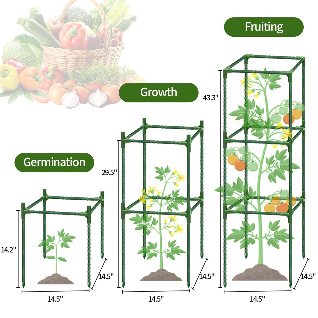6 Pack 43.3 Inch Adjustable Tomato Cages Garden Plant Trellis