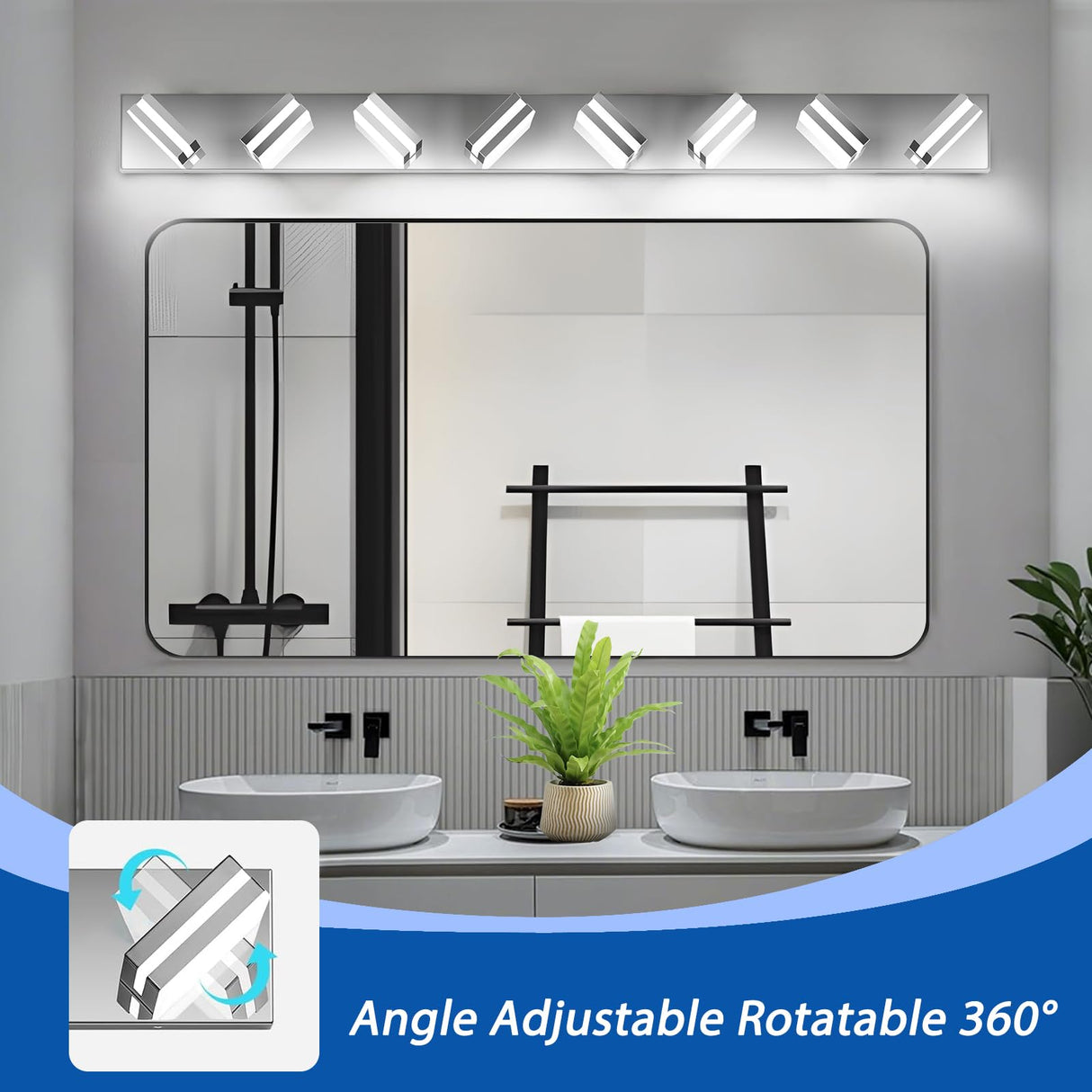 IZORRO LED Modern Bathroom Lights Fixtures(8-Light,Dimmable,360°Rotate),Chrome Acrylic Wall Lighting,Vanity Lights for Bathroom Over Mirror - 6000k 48In (No Assembly Required)