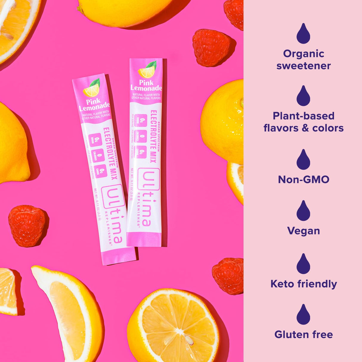 Ultima Replenisher Daily Electrolyte Powder Drink Mix – Sugar Free – Pink Lemonade, 20 Stickpacks – Hydration Packets with 6 Electrolytes and Trace Minerals – Keto Friendly, Vegan, Non-GMO