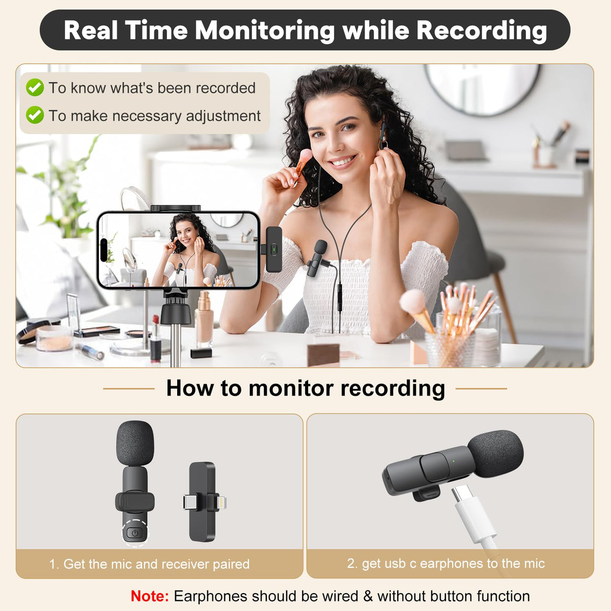 MAYBESTA Wireless Mini Microphone for iPhone, Android Phone - Lavalier Lapel Mic for Audio Video Recording - Clip on Content Creator Microphones for YouTube Tiktok Podcast Vlogging