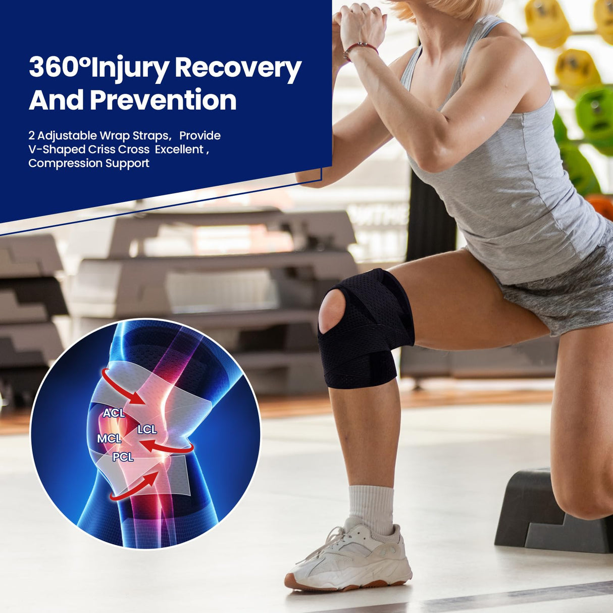 JOMVD Knee Brace for Meniscus Tear, Knee Pain, Adjustable Breathable Knee Support with Side Stabilizers for Knee Pain Arthritis Recovery Joint Support, Women and Men
