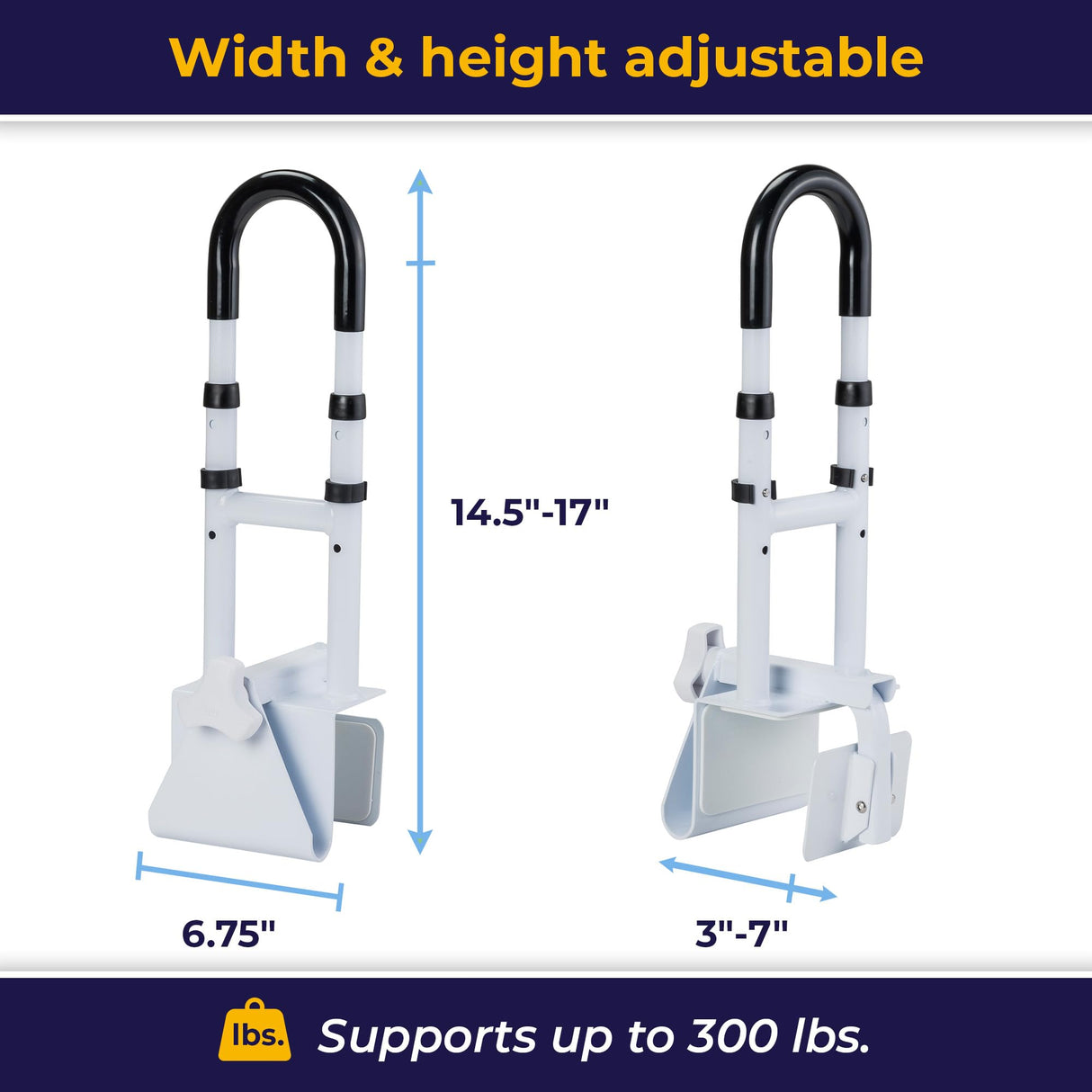 Drive Medical Adjustable Bathtub Grab Bar & Bathtub Safety Rail, White