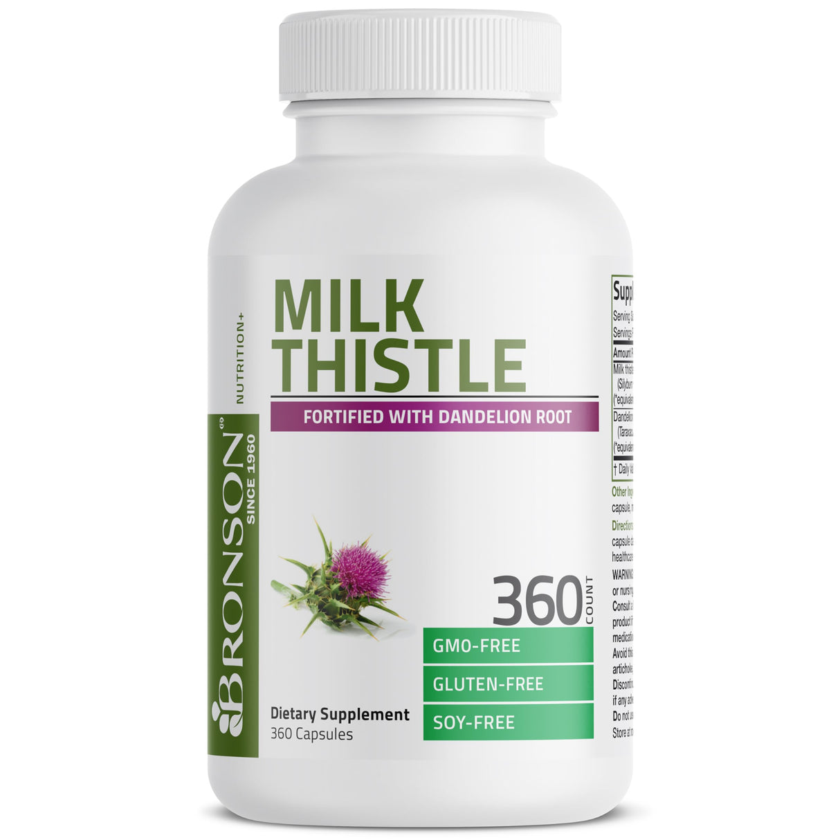 Bronson Milk Thistle Silymarin Marianum & Dandelion Root Liver Health Support, Antioxidant Support, Detox, 360 Capsules