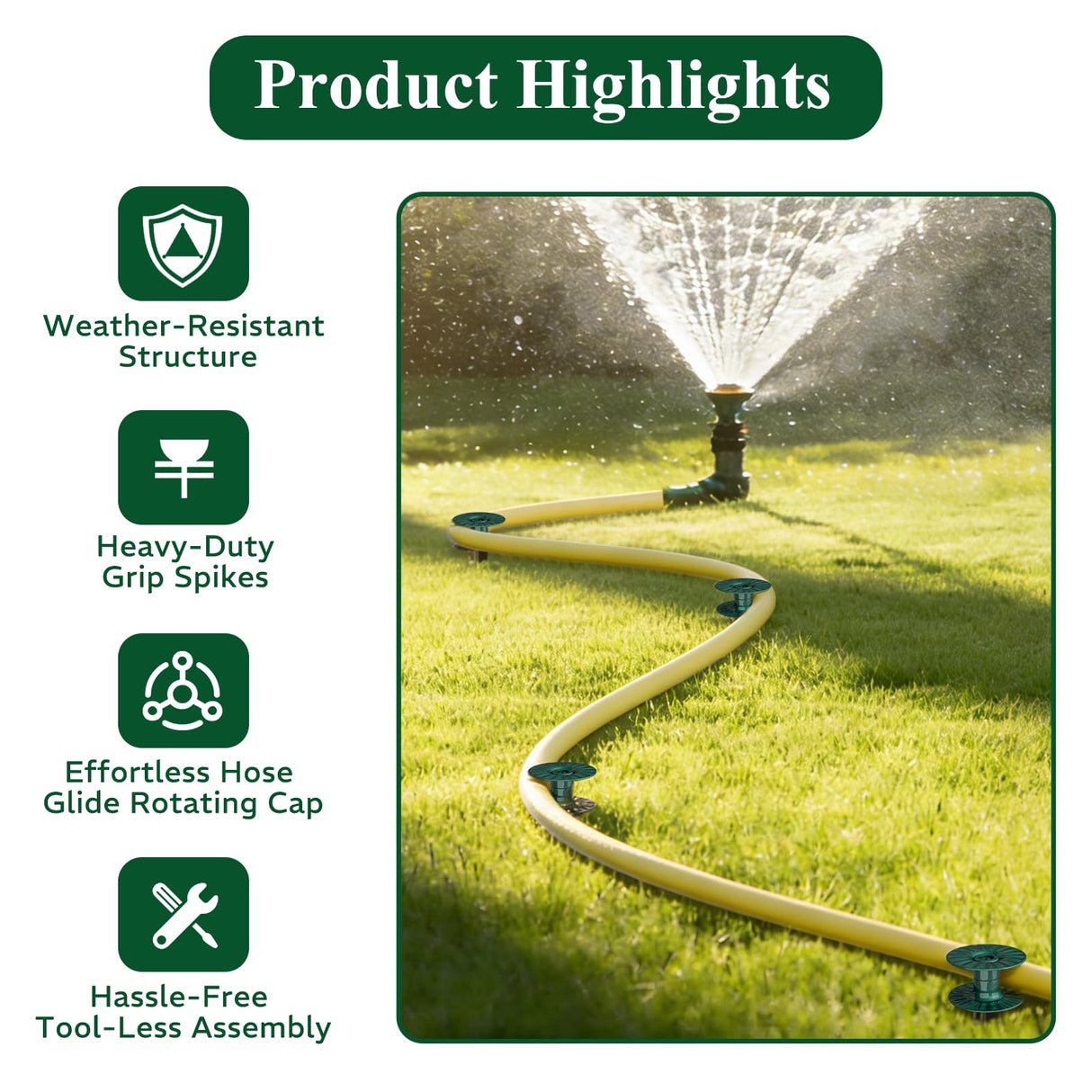 Zapdos 6PCS 10 Inch Heavy Duty Outdoor Yard Garden Hose Guides, Dark Green Metal Stakes with Rotatable Spin Top, Durable Hose Spikes Keep Water Hose Away from Flower Beds & Lawn Plants
