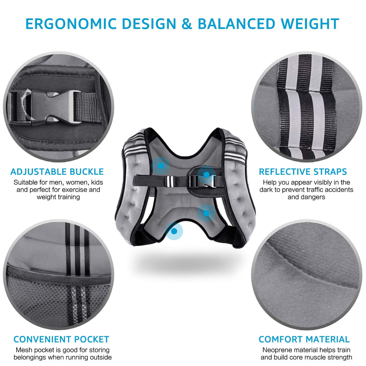 Henkelion Weighted Vest Weight Vest for Men Women Kids Weights Included, Body Weight Vests Adjustable for Running, Training Workout, Jogging, Walking - Grey - 8 Lbs