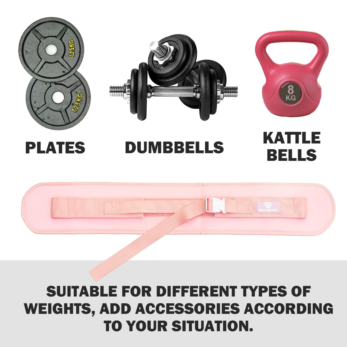 WOOTMIN Hip Thrust Belt, Fully Upgraded Hip Thrust Belt for Dumbbells, More Comfortable Hip Thrust Belt, Home Gym Hip Thrust Belt with Wider and Longer Anti-Slip Pads.(Pink)