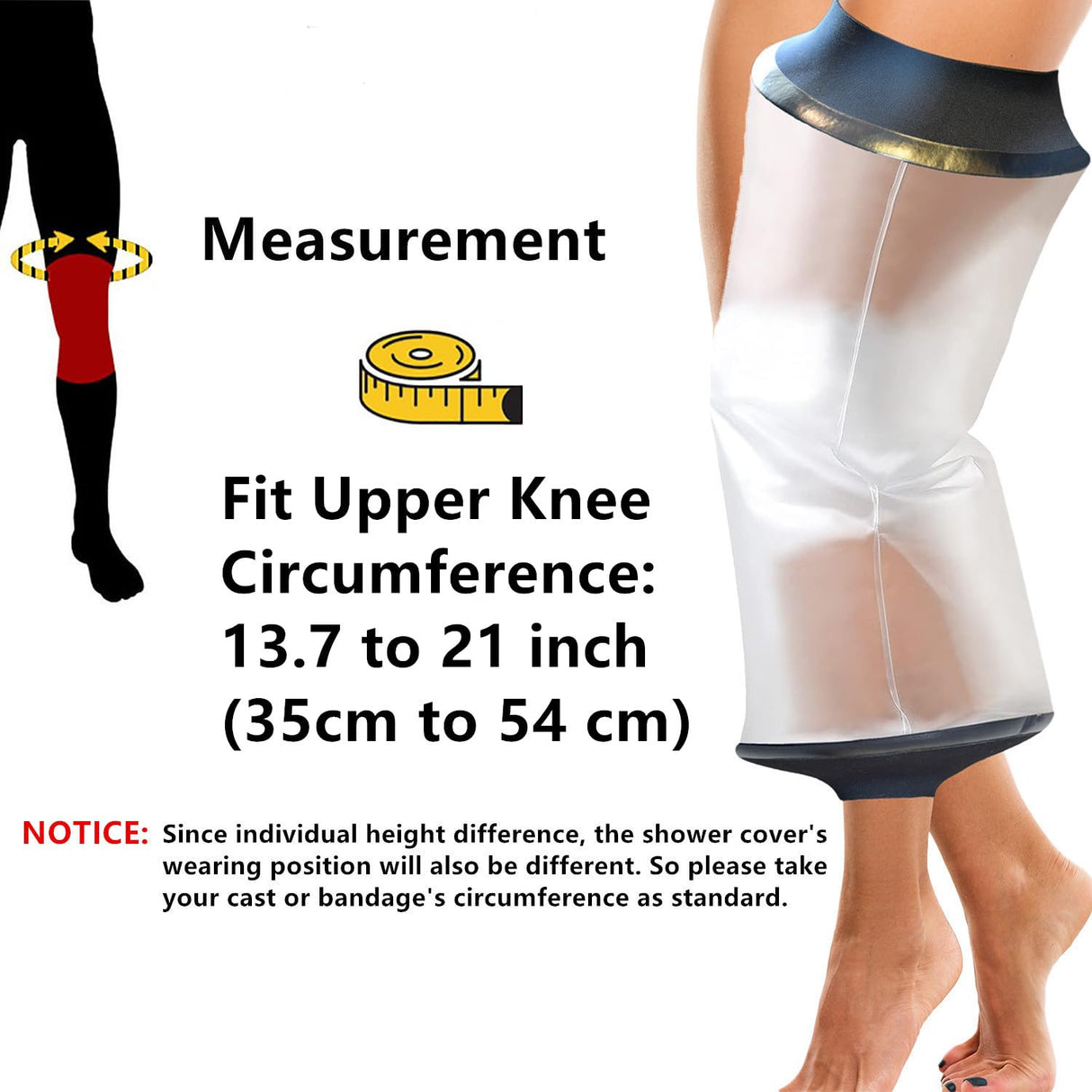KEEFITT Knee Cast Cover for Shower, Waterproof Knee Shower Protector for Knee Replacement and ACL Surgery, Wound, Burns Watertight Protection