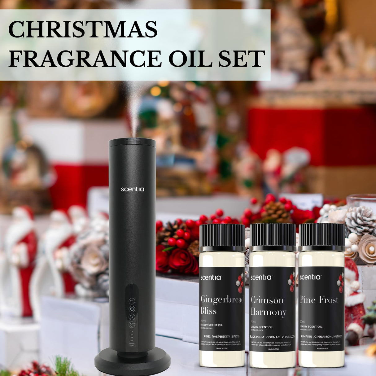 Christmas Fragrance Oil Set – Winter Essential Oils for Diffusers & Candle Making – Pine Frost, Gingerbread Bliss & Crimson Harmony – Holiday Gift Set – Made in USA – 3×20ml (2.03 fl oz)