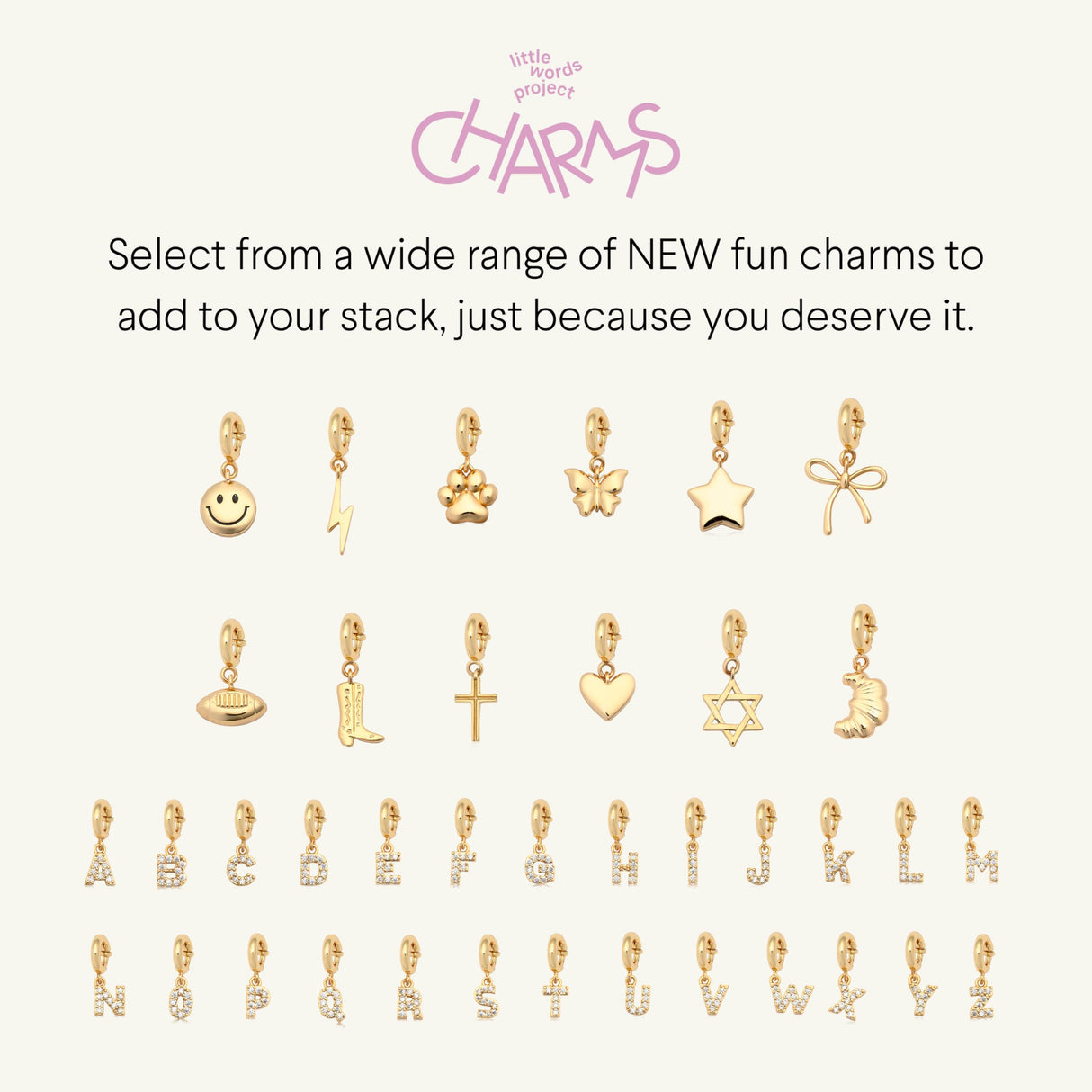 Little Words Project Initial Charm, A, Customizable Charm for Bracelets, Necklaces, Keychains & More