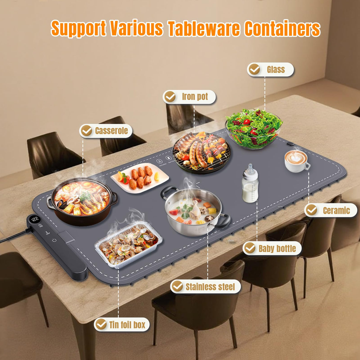 Warming Mat for Food Extra Large, Electric Roll Up Food Warming Mat for Buffet, Warming Tray Mat for Food XXL, 35.4"x15.7" Portable Heating Pad for Parties, 6 Level Temp 6 Hour Timer, Gifts