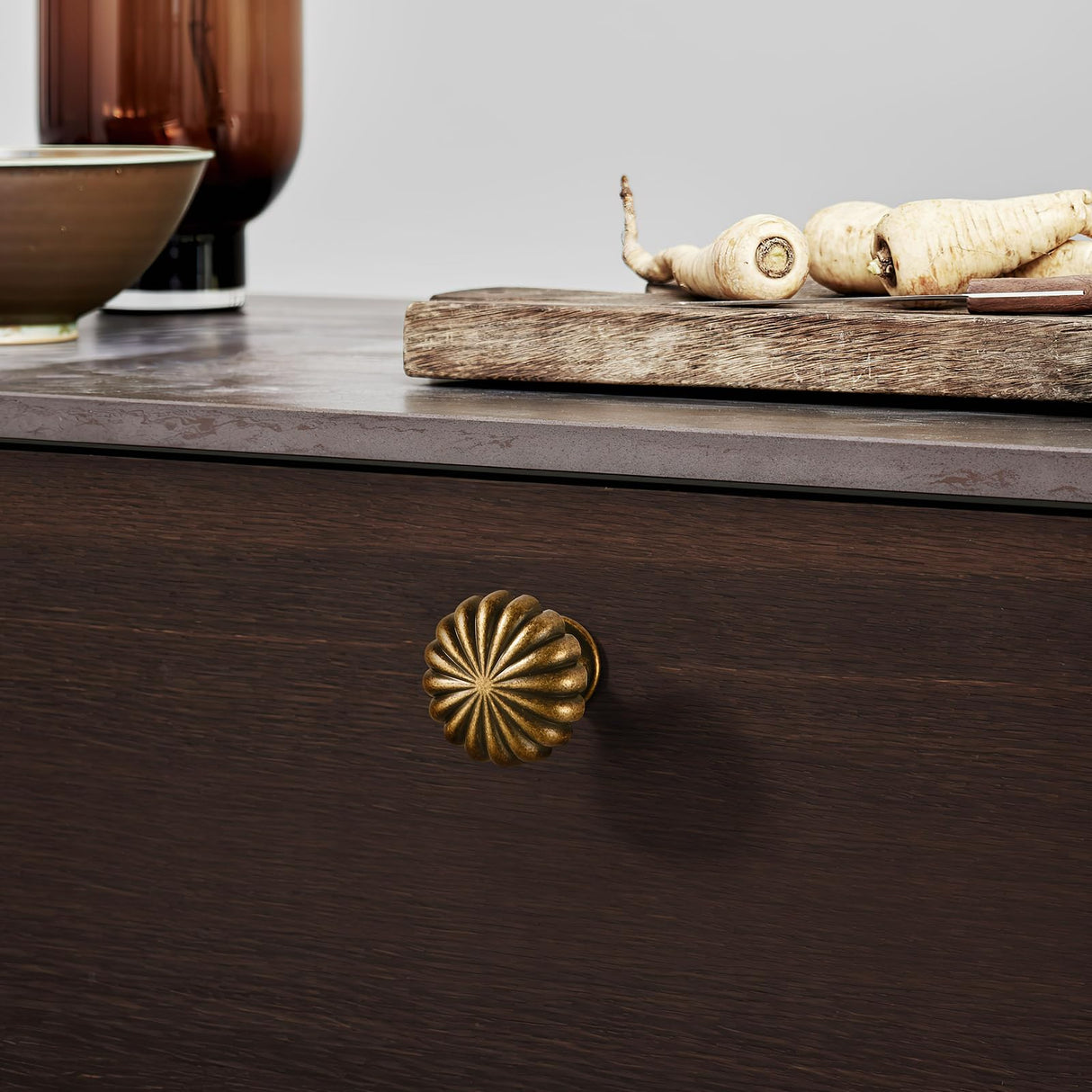 FAPUAL 10 Pack Antique Brass Cabinet Knobs for Kitchen Cabinets and Dresser Drawers,Zinc Alloy Hardware Handles Pulls,Vintage Cupboard Drawer Knob