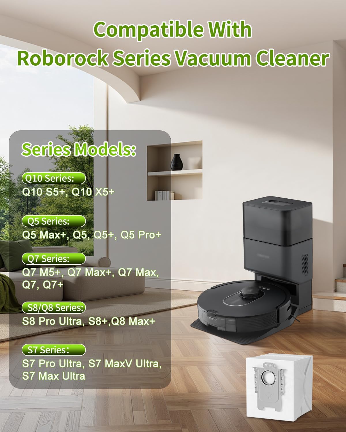 VBN 18 Packs Q10 Q7 Q5 Dust Bags for Roborock Q7 M5+, Q10 S5+/Q10 X5+, S8 Pro Ultra, S8+, Q7 Max+, Q5+, Q5 Max+, S7 Max Ultra,S7 Maxv Ultra and Q8 Max+ vacuum bag replacement, 3.6L