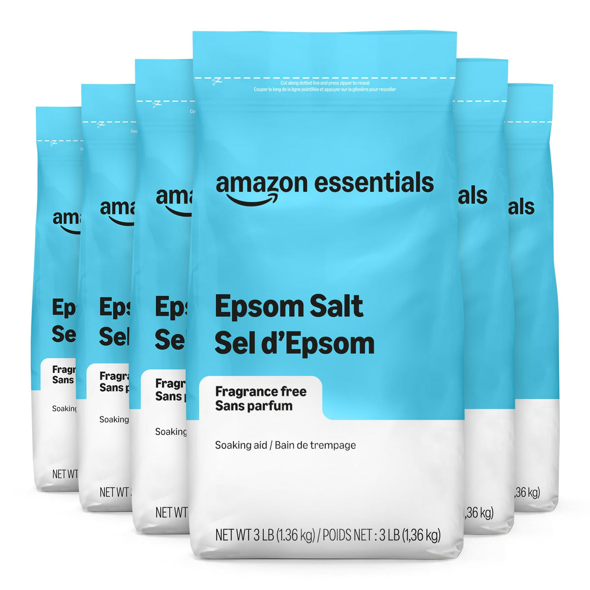Amazon Essentials Epsom Salt Soak, Magnesium Sulfate USP, 3 Pound, 6-Pack (Previously Amazon Basics)