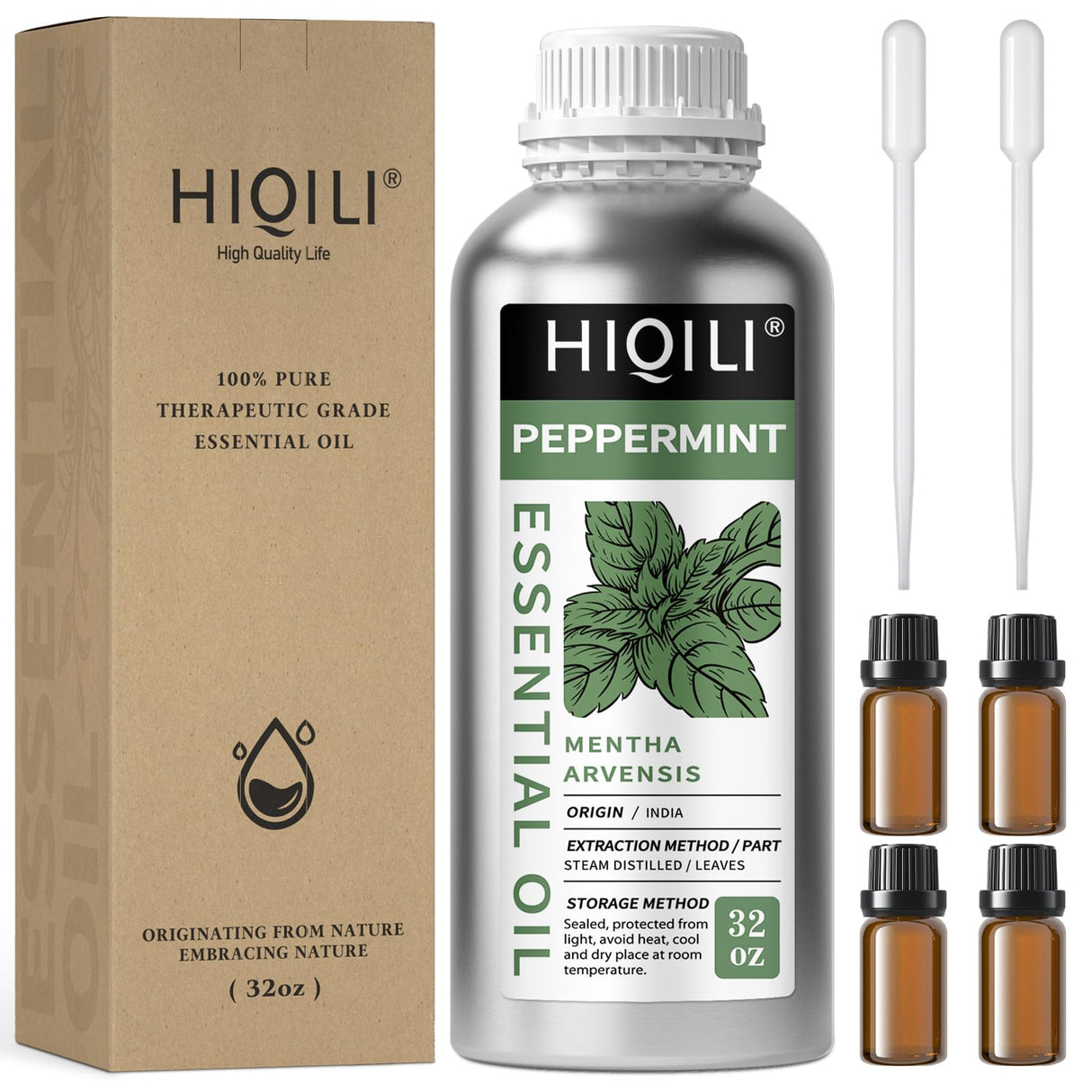 HIQILI Peppermint Essential Oil 32oz 100% Pure Natural Aromatic Oil for Freshening Air, Hair Care, DIY Soap, SPA & Home Use