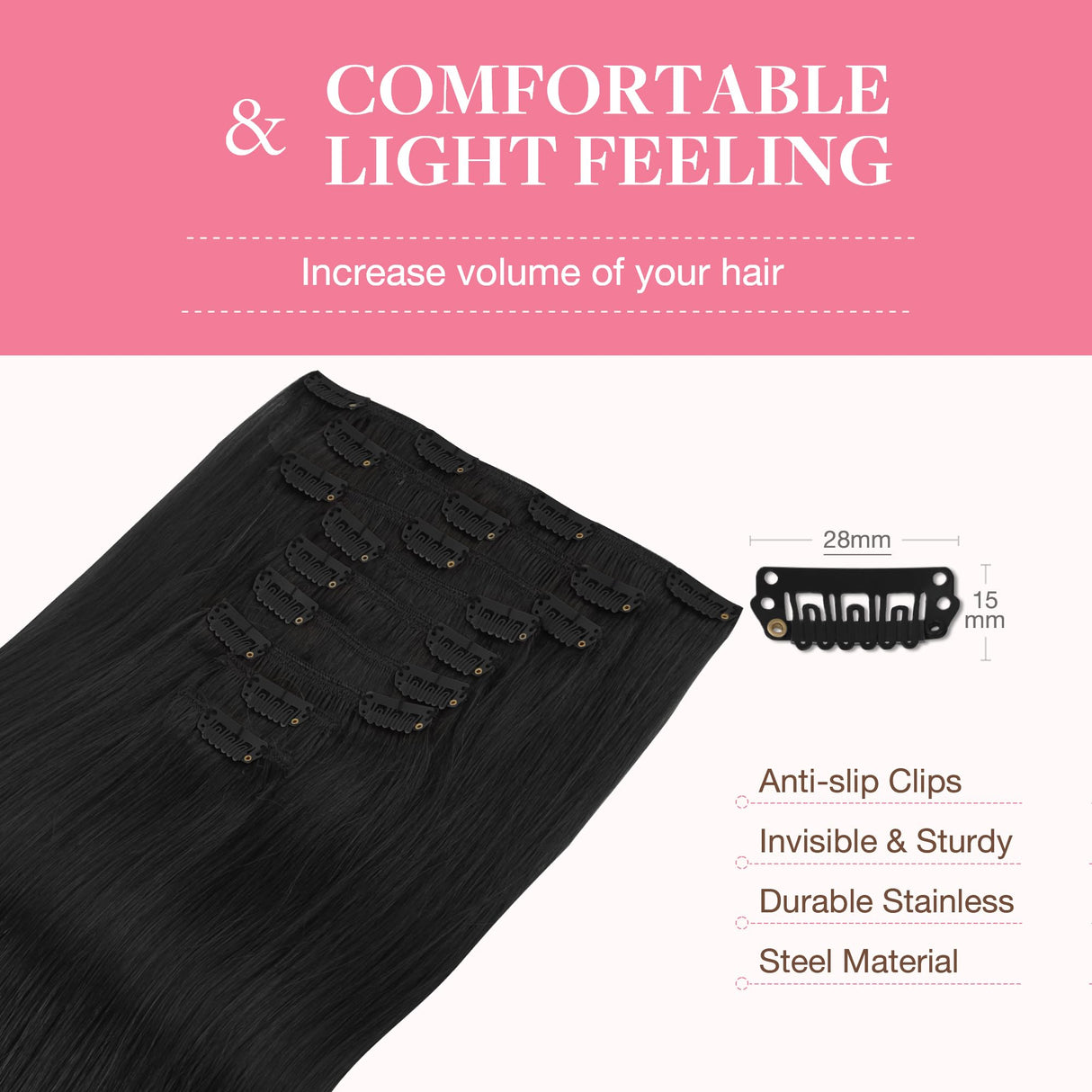 GOO GOO Clip in Hair Extensions Real Human Hair, Remy Human Hair Extensions Clip ins for Women, Natural Human Hair, 22inch 150g 9Pcs, 1 Jet black