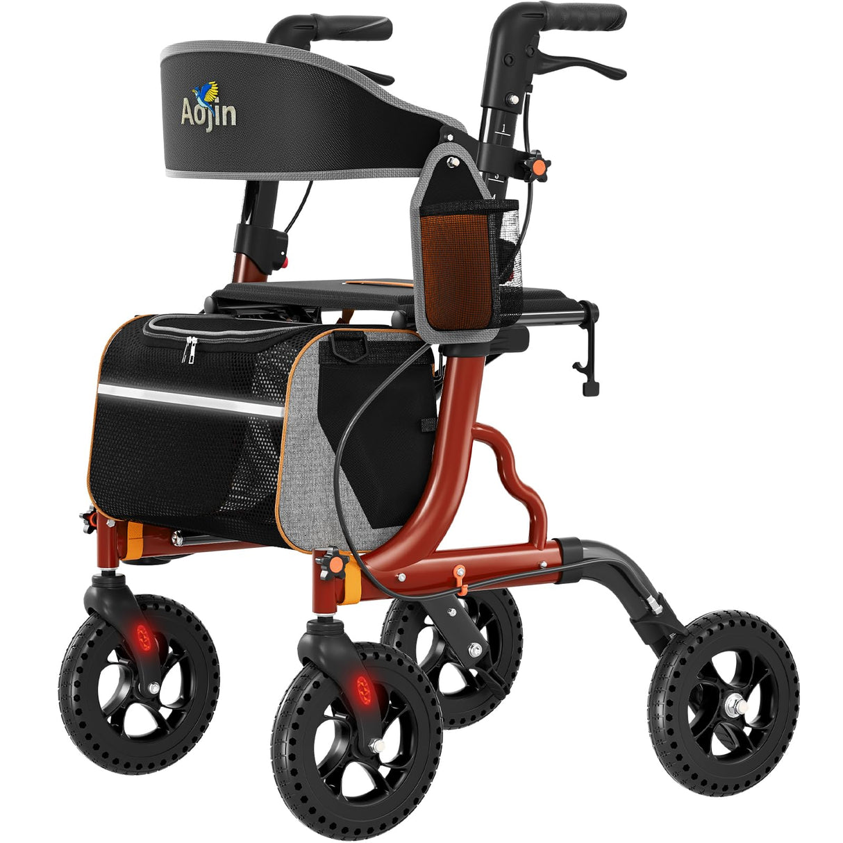 Rollator Walkers for Seniors with Seat, Foldable Walkers for Seniors, 8" All-Terrain Wheels, 18" Big Seat, 6-Level Adjustable Height Rolling Walker, 350 lb, Walker for Seniors & Adults (Red)