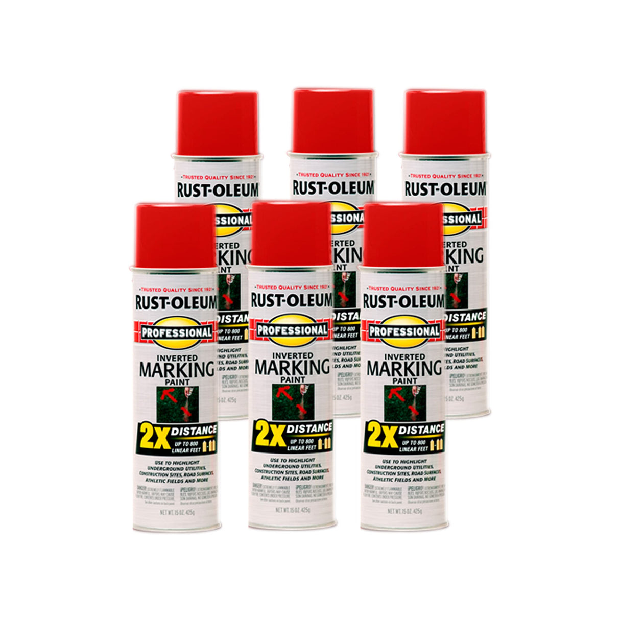 Rust-Oleum 266591-6PK Professional 2X Distance Inverted Marking Spray Paint, Safety Red, 15 Ounce (Pack of 6)