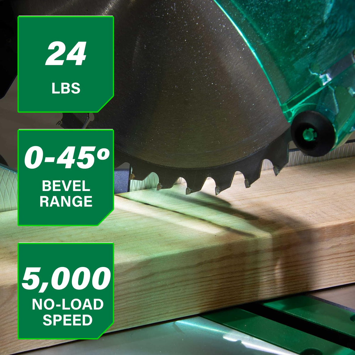 Metabo HPT 10-Inch Compound Miter Saw, 15-Amp Power Saw with Large 10-Inch Table, Precision Miter Angles, Single Bevel 0-45°, 24T TCT Blade, Positive Stops, Lightweight Design, C10FCGS