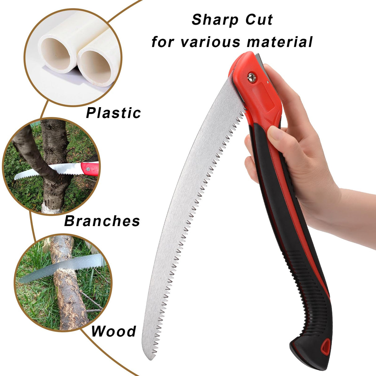 WEIMELTOY 12 Inch Heavy Duty Pruning Saw, Folding Hand Saw with SK5 Curved Blade, Triple-cut Razor Teeth Used for Trees Wood Cutting Camping Gardening Work, Hiking, Landscaping, Tree Trimming