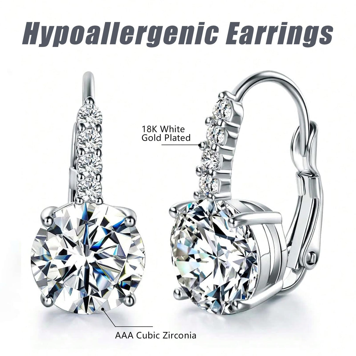 Dwearbeauty Earrings for Women, 18K White Gold Plated Earring Hypoallergenic Round Cut Cubic Zirconia Drop Dangle Earrings wedding Bridal Earring for Women Prong Setting