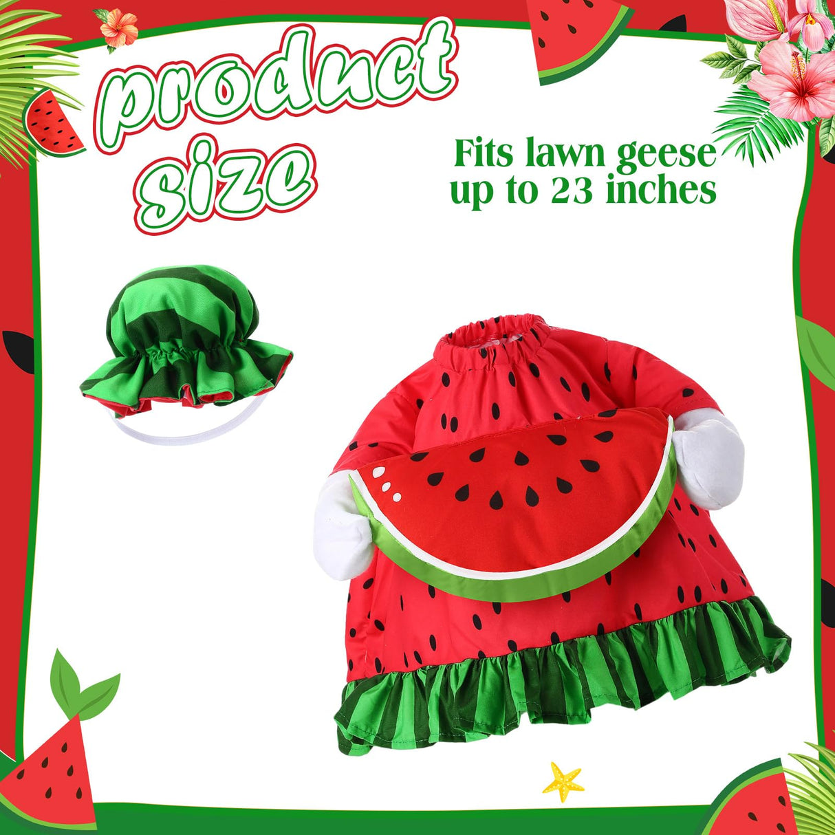Sanwuta Summer Goose Outfits for 23" Porch Goose Watermenlon Lemon Strawberry Geese Costume Outfit with Hat for Summer Garden(Watermelon)