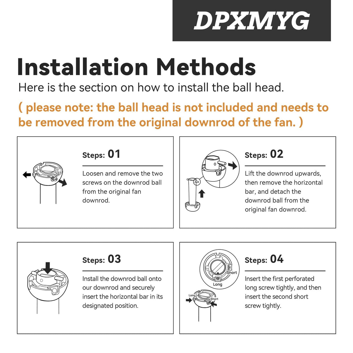 DPXMYG 24 inch Ceiling Fan Downrod, 2 FT Black Downrod for Ceiling Fan, 1 inch Outside Diameter, Boom Suitable for a Wide Range of Fans (Black, Not Threaded)