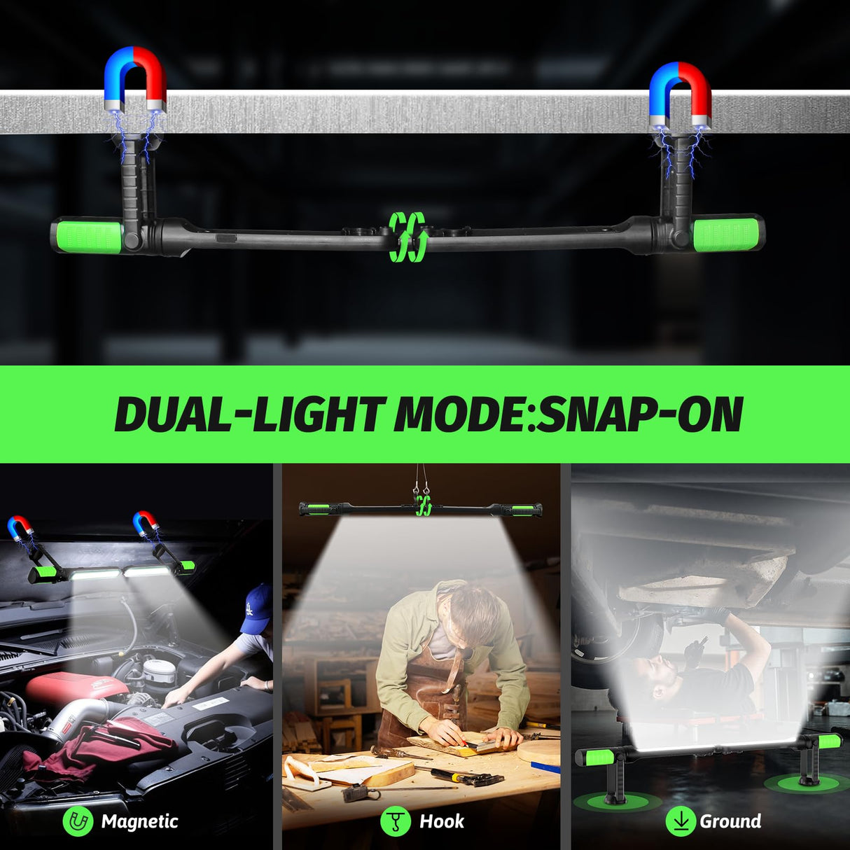 Sylsmart Rechargeable Mechanic Light, 2-in-1 Magnetic Light Bar with Motion Sensor, 2400LM Underhood Work Lights for Mechanics, for Automotive Repair, Inspection, Garage, Emergency
