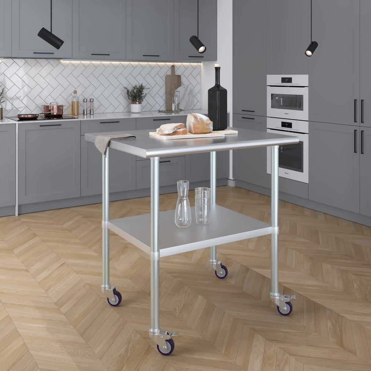 AmGood 30 in. x 36 in. Stainless Steel Work Table with Wheels | Metal Kitchen Food Prep Table | NSF