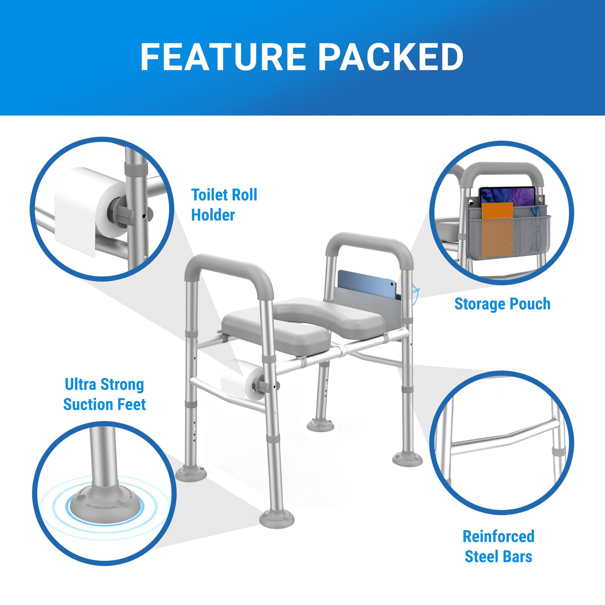 Sliq Toilet Seat Risers for Seniors, FSA HSA Raised Handicap Toilet Seat with Handles Over Toilet, High Capacity Toilet Riser with Handles for Elderly Adults, Handicap, and Pregnant