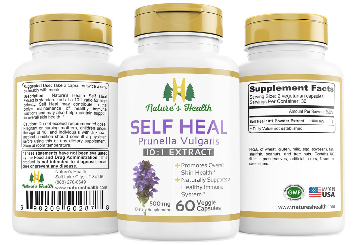 Nature's Health Self Heal Prunella Vulgaris Supplement – Heal All – Promote Healthy Skin & Immune System Support – 1000 mg per Serving – 60 Vegetarian Capsules – Non-GMO
