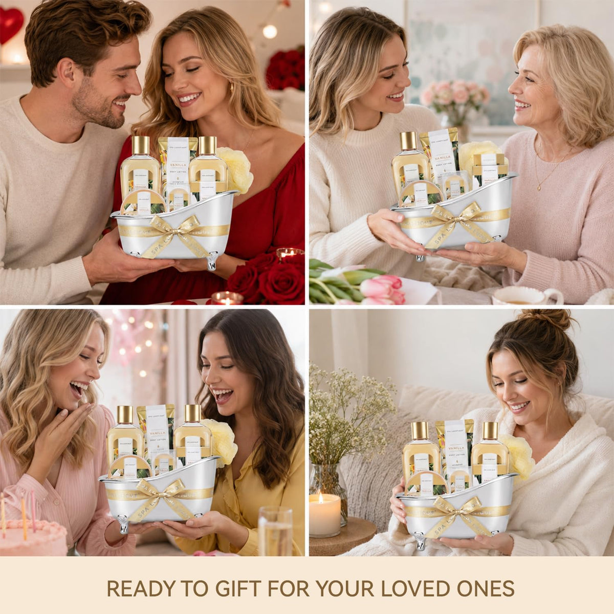 Gift Baskets for Women, Spa Luxetique 8 Pcs Vanilla Birthday Bath Set