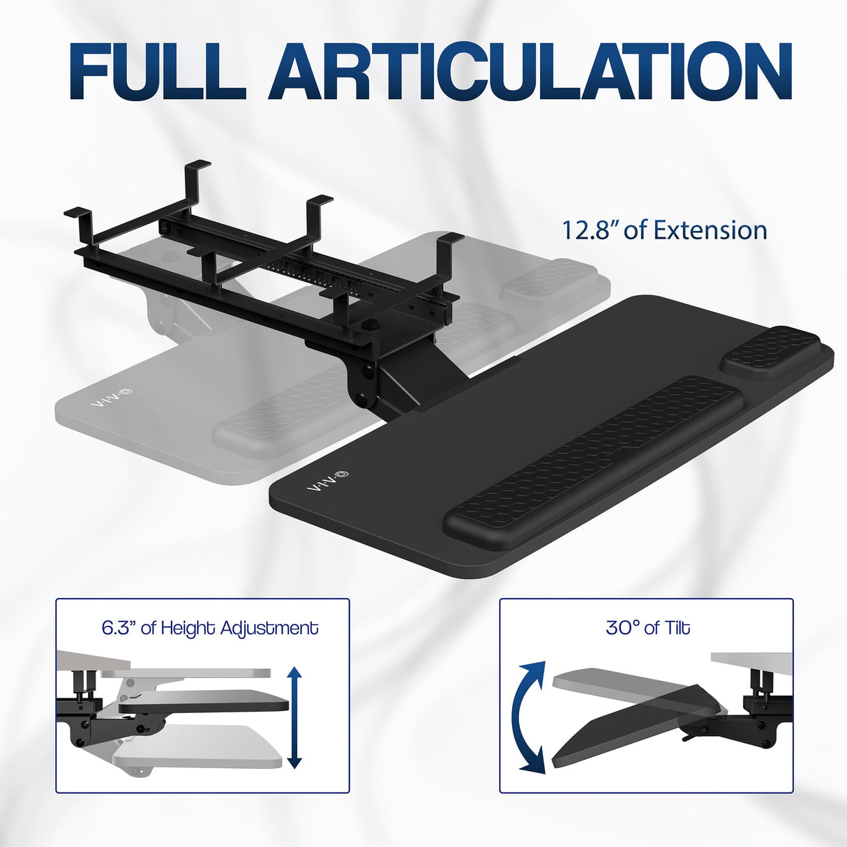 VIVO Premium Adjustable Computer Keyboard and Mouse Platform Tray, Ergonomic Under Table Desk Mount Drawer with Padding, Black, MOUNT-KB27P-B