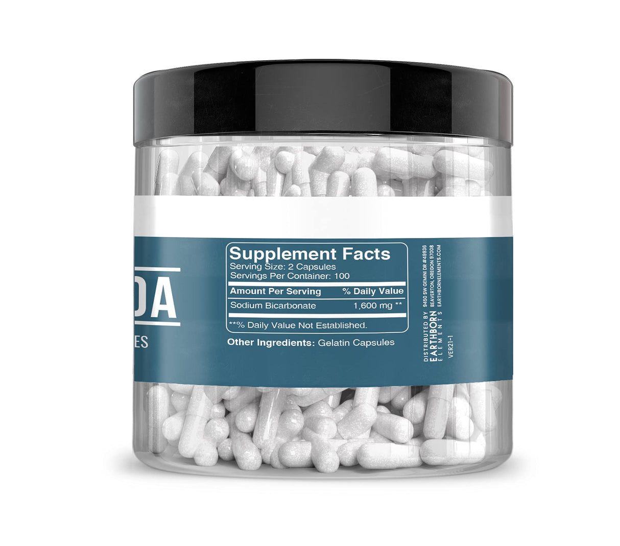 Earthborn Elements Baking Soda Capsules, 200 Capsules, Sodium Bicarbonate
