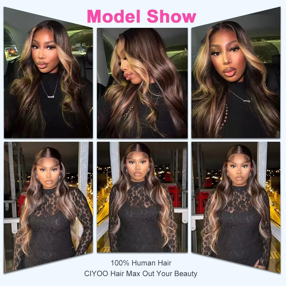 CIYOO Ash Blonde Highlight Wig Human Hair 13x6 Body Wave Lace Front Wigs Human Hair Pre Plucked 180% Density Highlight Ombre Colored Wigs Glueless Hd Transparent Lace Frontal Wig for Women 26 Inch