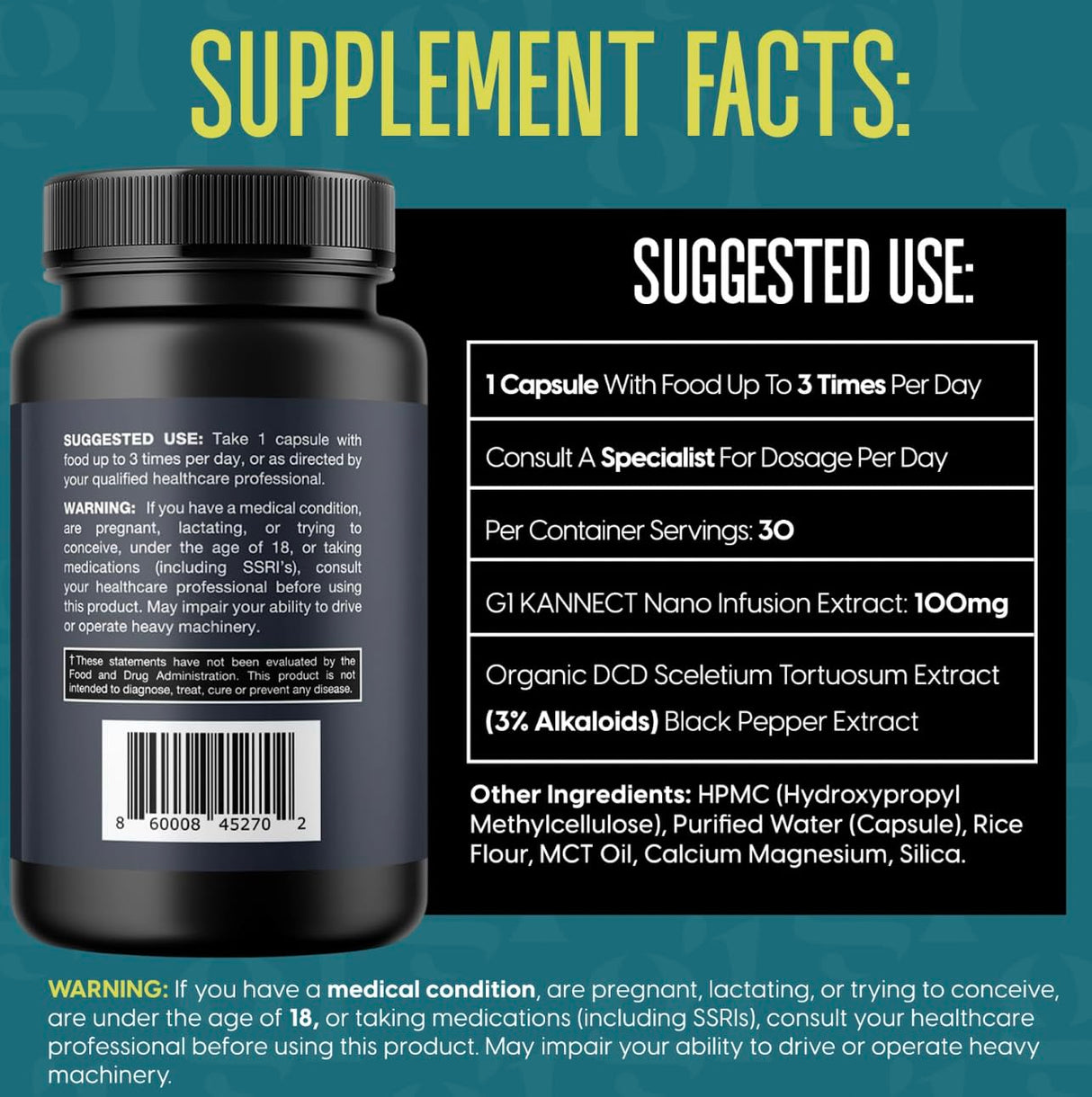 G1 NUTRITION Kannect Sceletium Tortuosum Dietary Supplement - 100mg Nano Infusion Extract for a Natural Calm & Mood Boost - Enhances Mental & Physical Health - 30 Servings